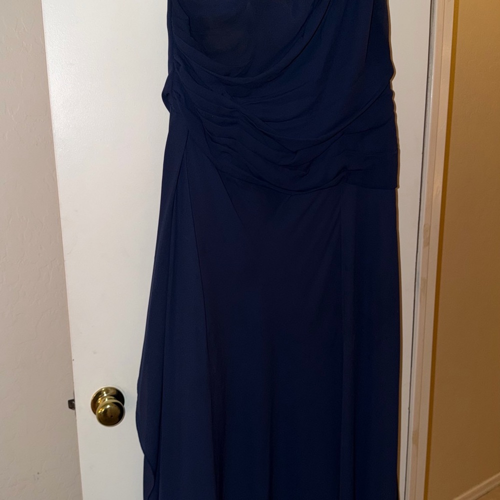 David's Bridal Strapless Navy Dress